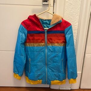 Women’s light blue/striped jacket with hood size medium